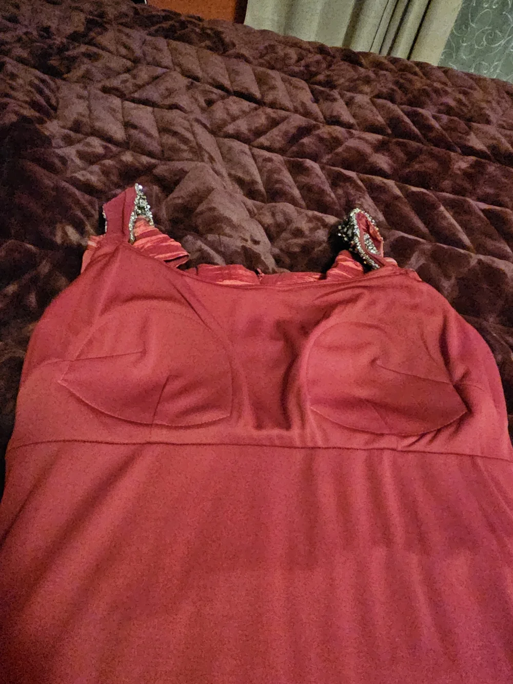 Alex Evenings Red Ruched Mini Dress with Jeweled Shoulders - Picture 14 of 16